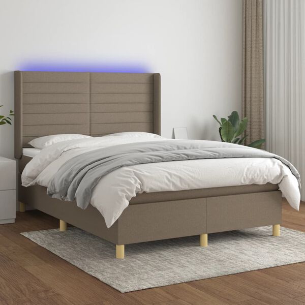 vidaXL &Kappa;&rho;&epsilon;&beta;ά&tau;&iota; Boxspring &mu;&epsilon; &Sigma;&tau;&rho;ώ&mu;&alpha; & LED Taupe 140x200 &epsilon;&kappa;. &Upsilon;&phi;&alpha;&sigma;&mu;ά&tau;&iota;&nu;&omicron;