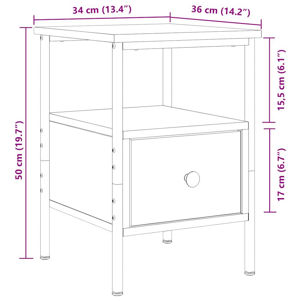 vidaXL Κομοδίνα 2 τεμάχια Artisan Oak 34x36x50 cm Κατασκευασμένο ξύλο
