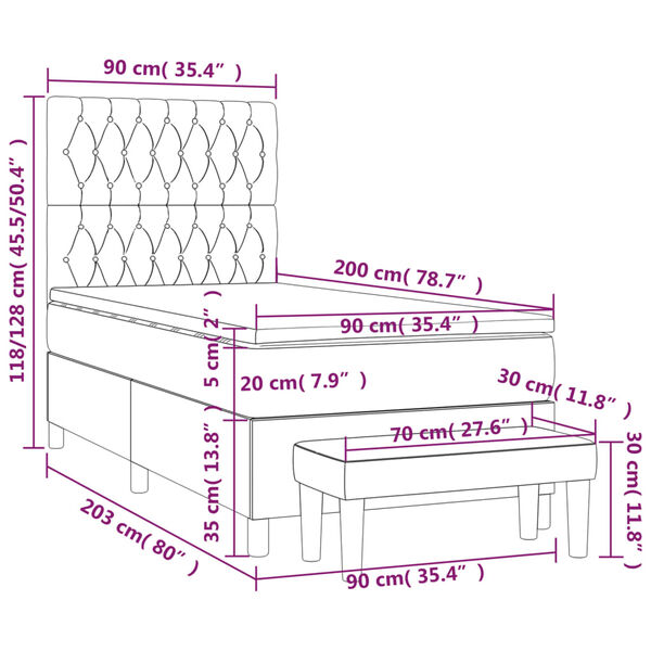 vidaXL Κρεβάτι Boxspring με Στρώμα Σκούρο Μπλε 90x200 εκ. Βελούδινο