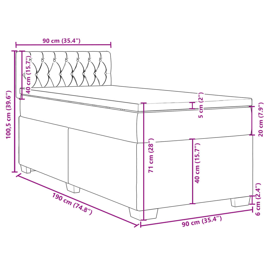vidaXL Κρεβάτι Boxspring με Στρώμα Ροζ 90x190 εκ. Βελούδινο