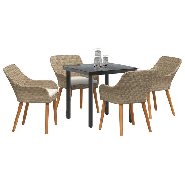 vidaXL Σέτ φαγητού για κήπο με μαξιλάρι 5 pcs Μπεζ συνθετικό ρατάν