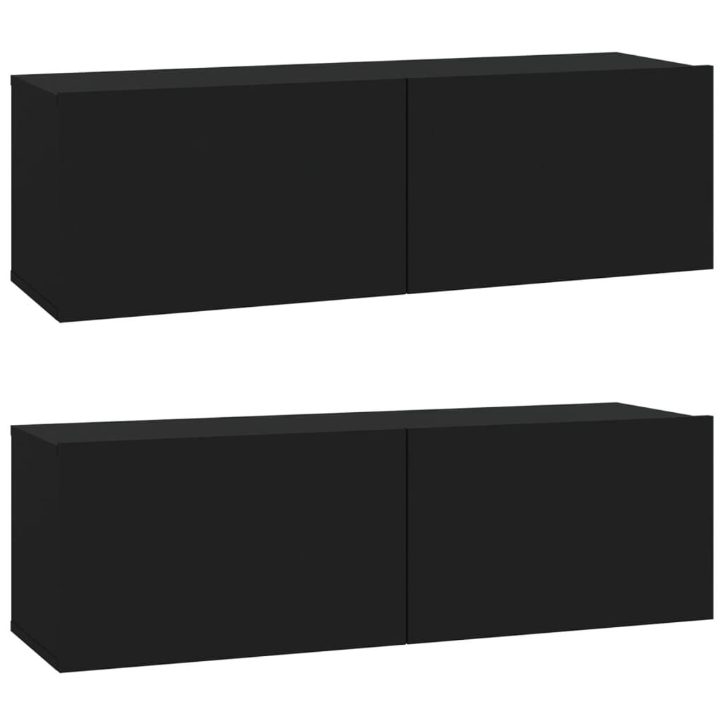 vidaXL Έπιπλα Τηλεόρασης Τοίχου 2 τεμ. Μαύρα 100x30x30 εκ. Επεξ. Ξύλο