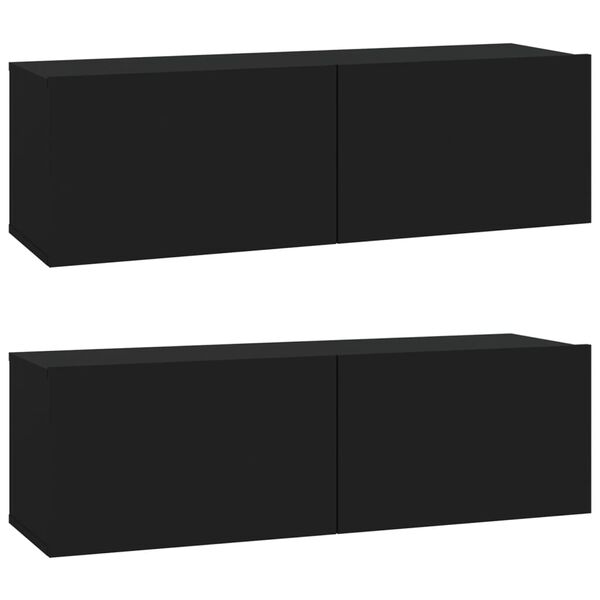 vidaXL Έπιπλα Τηλεόρασης Τοίχου 2 τεμ. Μαύρα 100x30x30 εκ. Επεξ. Ξύλο