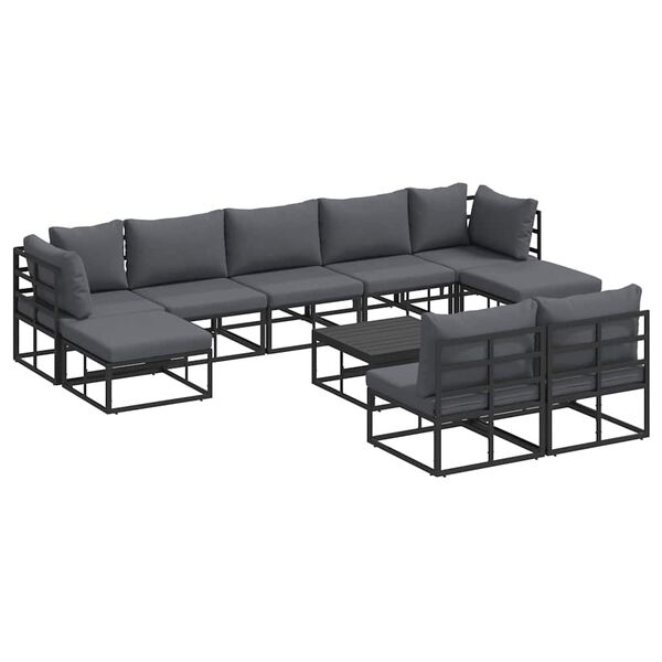 vidaXL Σετ Καναπέ Κήπου με μαξιλάρι 10 pcs Μαύρο Αλουμίνιο