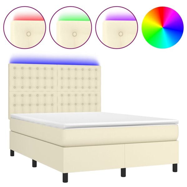 vidaXL &Kappa;&rho;&epsilon;&beta;ά&tau;&iota; Boxspring &mu;&epsilon; &Sigma;&tau;&rho;ώ&mu;&alpha; & LED &Kappa;&rho;&epsilon;&mu; 140x190 &epsilon;&kappa;. &Sigma;&upsilon;&nu;&theta;. &Delta;έ&rho;&mu;&alpha;