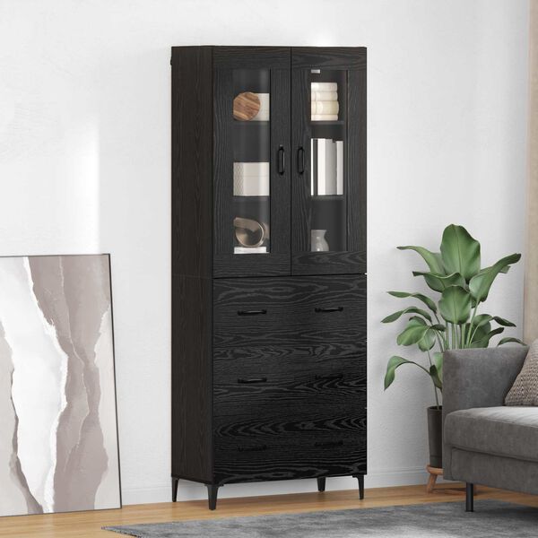 vidaXL Highboard &Mu;&alpha;ύ&rho;&eta; &Omicron;&xi;&upsilon;ά 69,5 x 34 x 180 &epsilon;&kappa;. &Epsilon;&pi;&epsilon;&xi;&epsilon;&rho;&gamma;&alpha;&sigma;&mu;έ&nu;&omicron; &xi;ύ&lambda;&omicron;