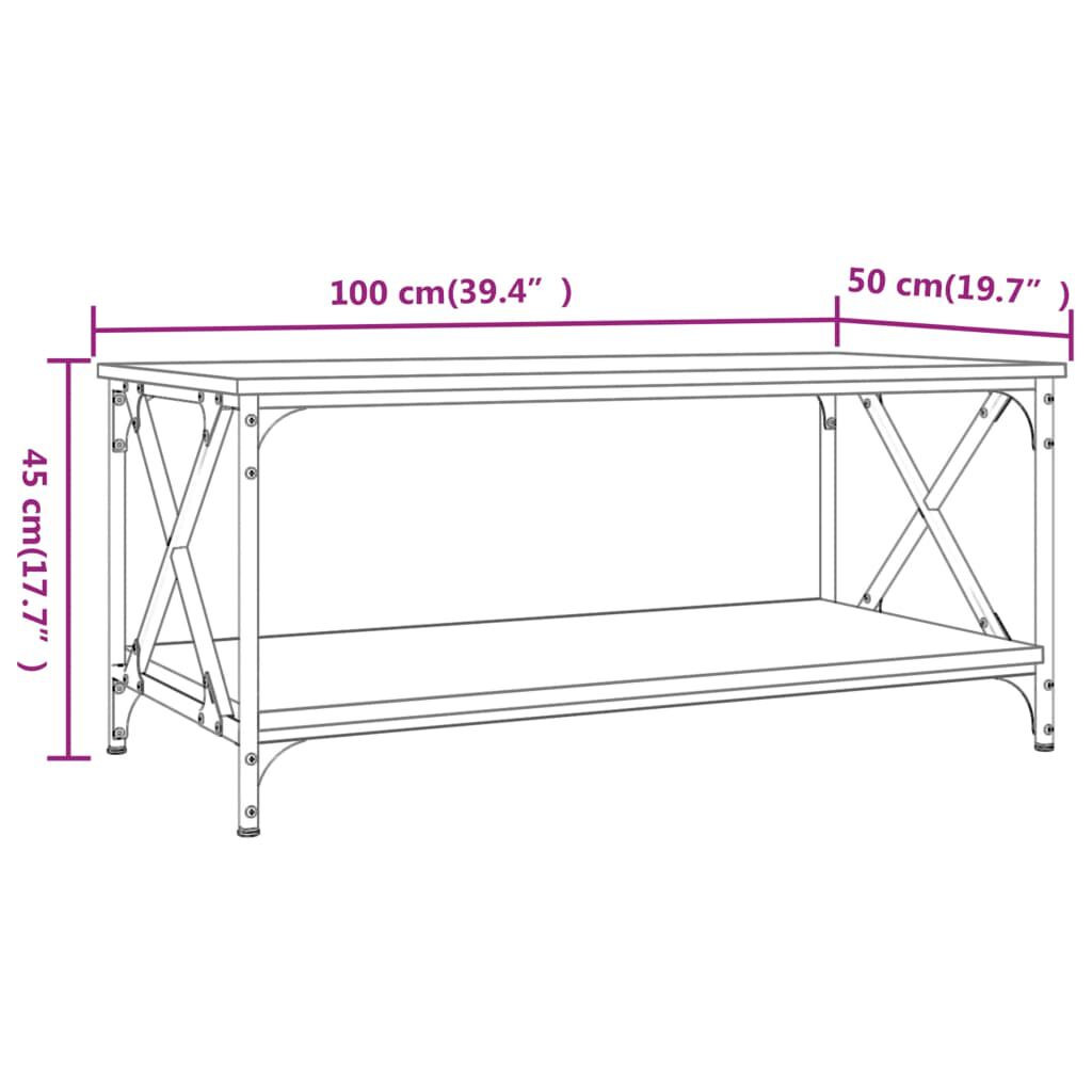vidaXL Τραπεζάκι Σαλονιού Καφέ Δρυς 100x50x45 εκ. Επεξ. Ξύλο + Σίδηρος