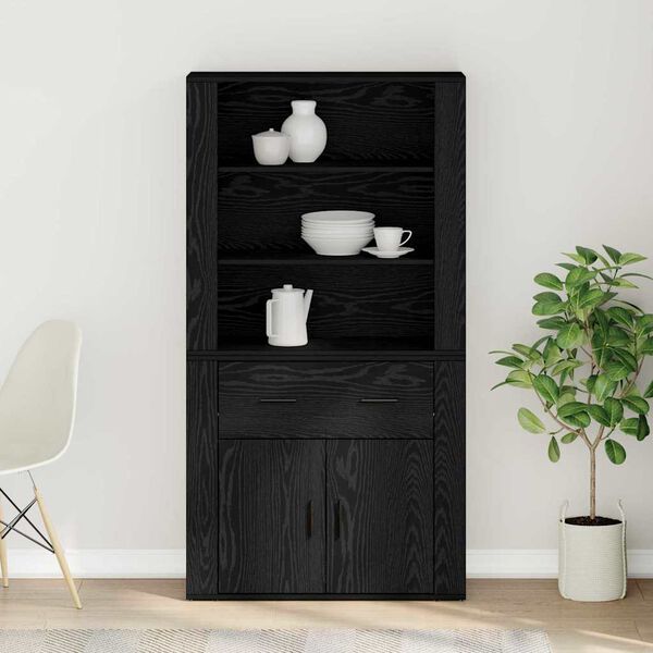 vidaXL Highboard &Mu;&alpha;ύ&rho;&eta; &Omicron;&xi;&upsilon;ά 80 x 33 x 150 &epsilon;&kappa; &Epsilon;&pi;&epsilon;&xi;&epsilon;&rho;&gamma;&alpha;&sigma;&mu;έ&nu;&omicron; &xi;ύ&lambda;&omicron;