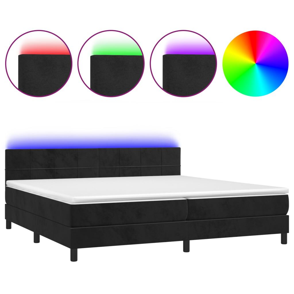 vidaXL Κρεβάτι Boxspring με Στρώμα & LED Μαύρο 200x200 εκ. Βελούδινο