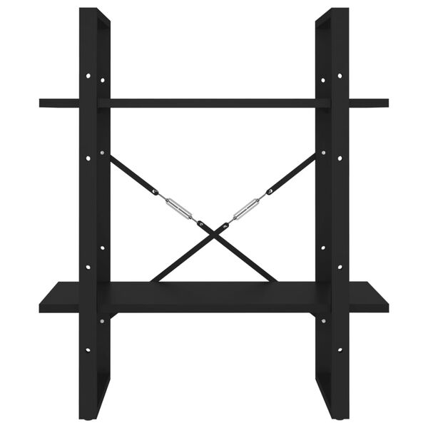 vidaXL Βιβλιοθήκη με 2 Ράφια Μαύρη 60 x 30 x 70 εκ. από Επεξ. Ξύλο