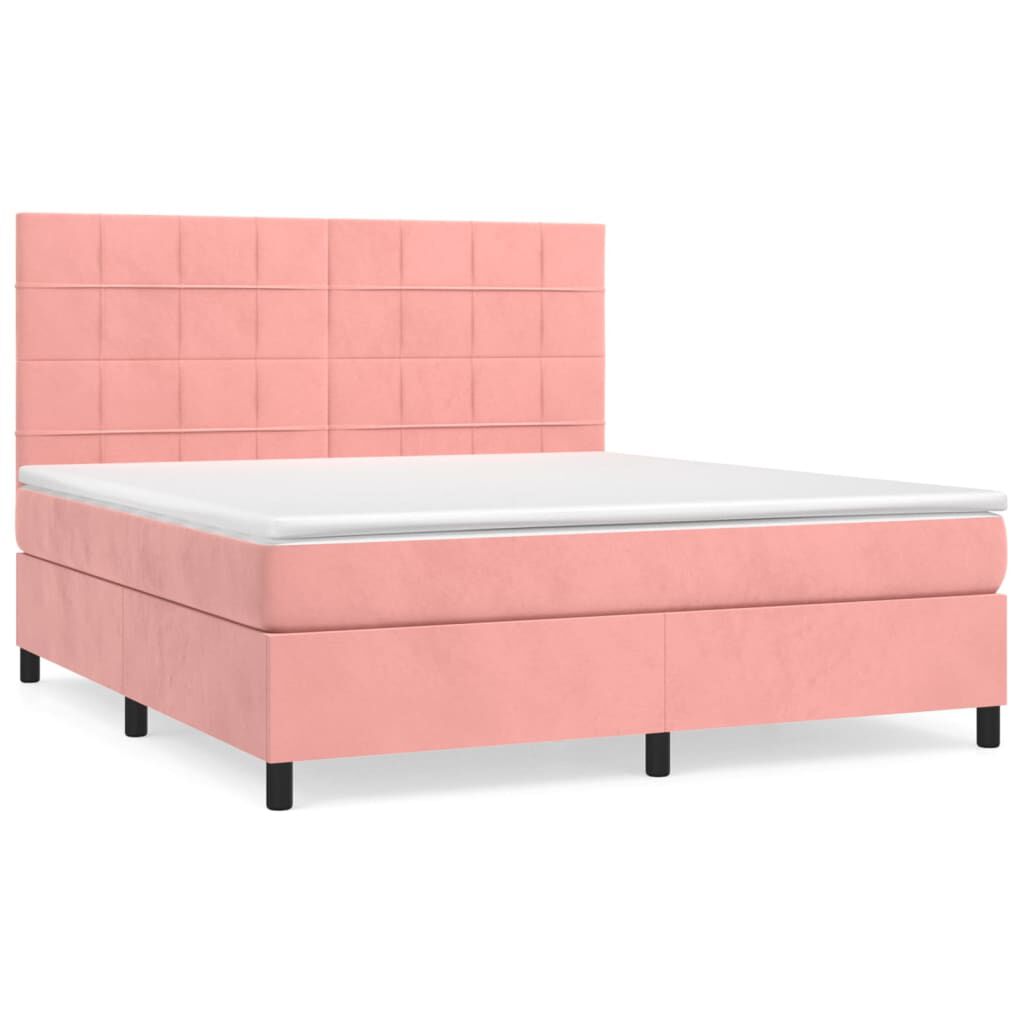 vidaXL Κρεβάτι Boxspring με Στρώμα Ροζ 160x200 εκ. Βελούδινο