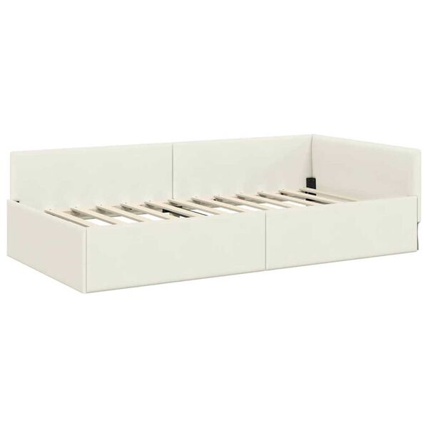 vidaXL Κρεβάτι Γωνίας Κρεμ 90 x 200 cm Βελούδο και Εργοστασιακό ξύλο