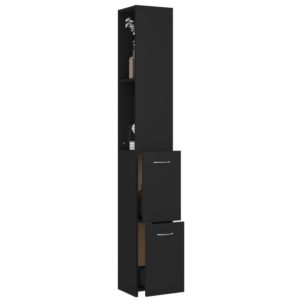 vidaXL Ντουλάπι Μπάνιου Μαύρο 25x26,5x170 εκ. Επεξεργασμένο Ξύλο