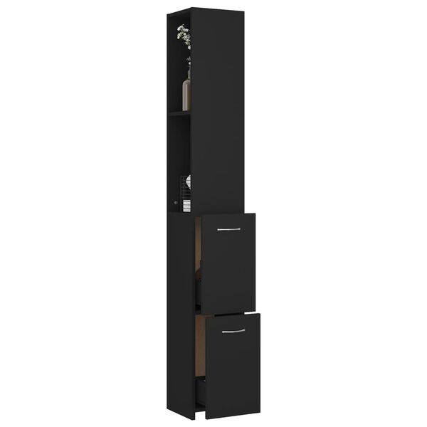 vidaXL Ντουλάπι Μπάνιου Μαύρο 25x26,5x170 εκ. Επεξεργασμένο Ξύλο