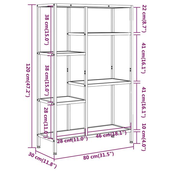 vidaXL Βιβλιοθήκη 80 x 30 x 120 εκ. από Ατσάλι και Επεξεργασμένο Ξύλο