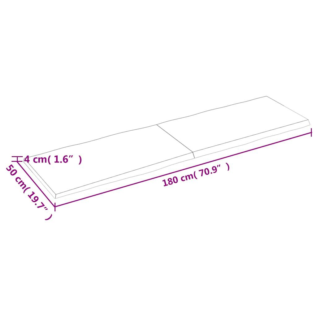 vidaXL Επιφ Τραπεζιού Αν Καφέ 180x50x(2-4)εκ.Ακατέργ. Μασίφ Ξύλο Δρυός