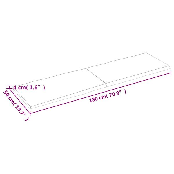 vidaXL Επιφ Τραπεζιού Αν Καφέ 180x50x(2-4)εκ.Ακατέργ. Μασίφ Ξύλο Δρυός