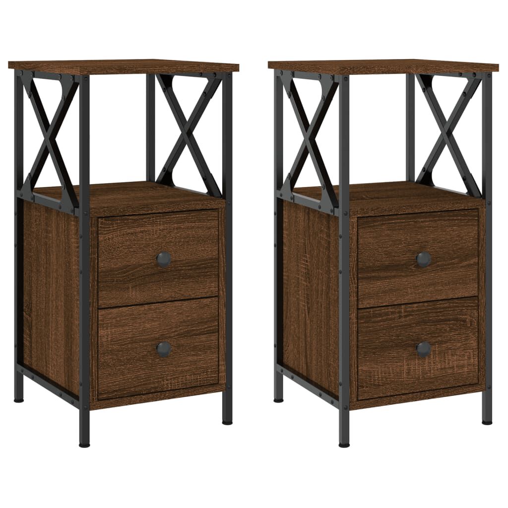 vidaXL Κομοδίνα 2 Τεμ. Καφέ Δρυς 34x35,5x70 εκ. Επεξεργασμένο Ξύλο