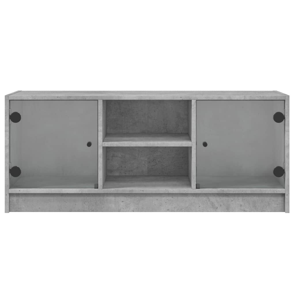 vidaXL Έπιπλο Τηλεόρασης Γκρι Σκυροδ. 102x37x42 εκ. Γυάλινες Πόρτες