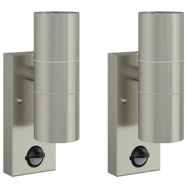 vidaXL Εξωτερικά Φωτιστικά Τοίχου 2 pcs Ασημί 7 x 10 x 22 εκ