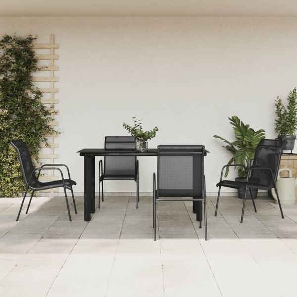 vidaXL Σετ Τραπεζαρίας Κήπου 5 Τεμαχίων Μαύρο Ατσάλι & Textilene