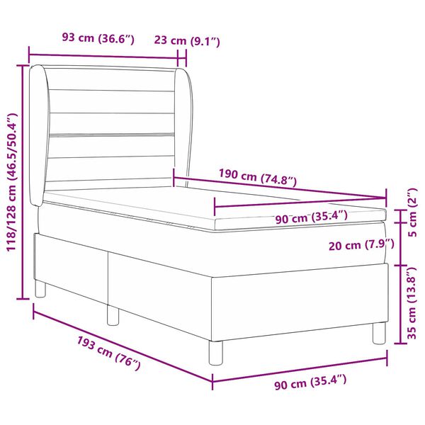 vidaXL Κρεβάτι Box Spring με Στρώμα σε Ταμπά, 90x190 εκ., Ύφασμα