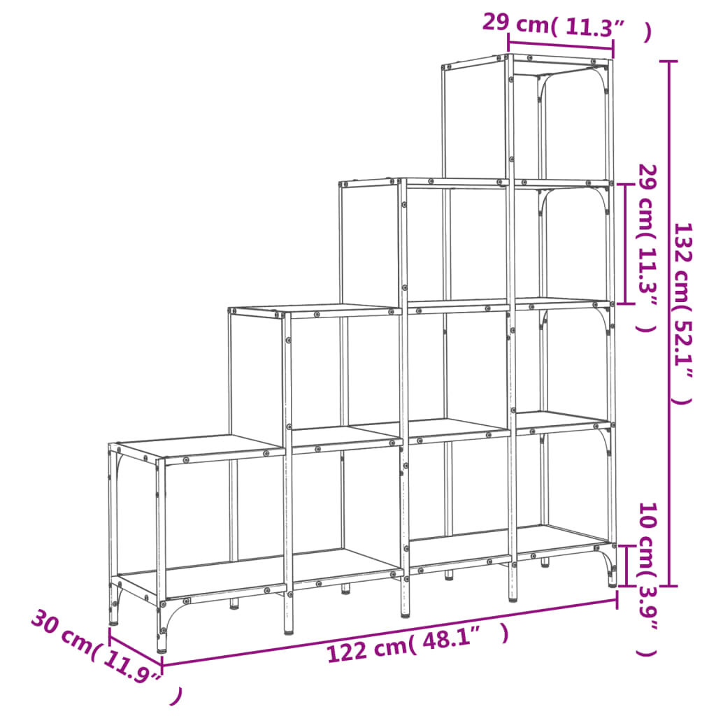 vidaXL Βιβλιοθήκη Sonoma Δρυς 122x30x132 εκ. Επεξεργ. Ξύλο & Μέταλλο