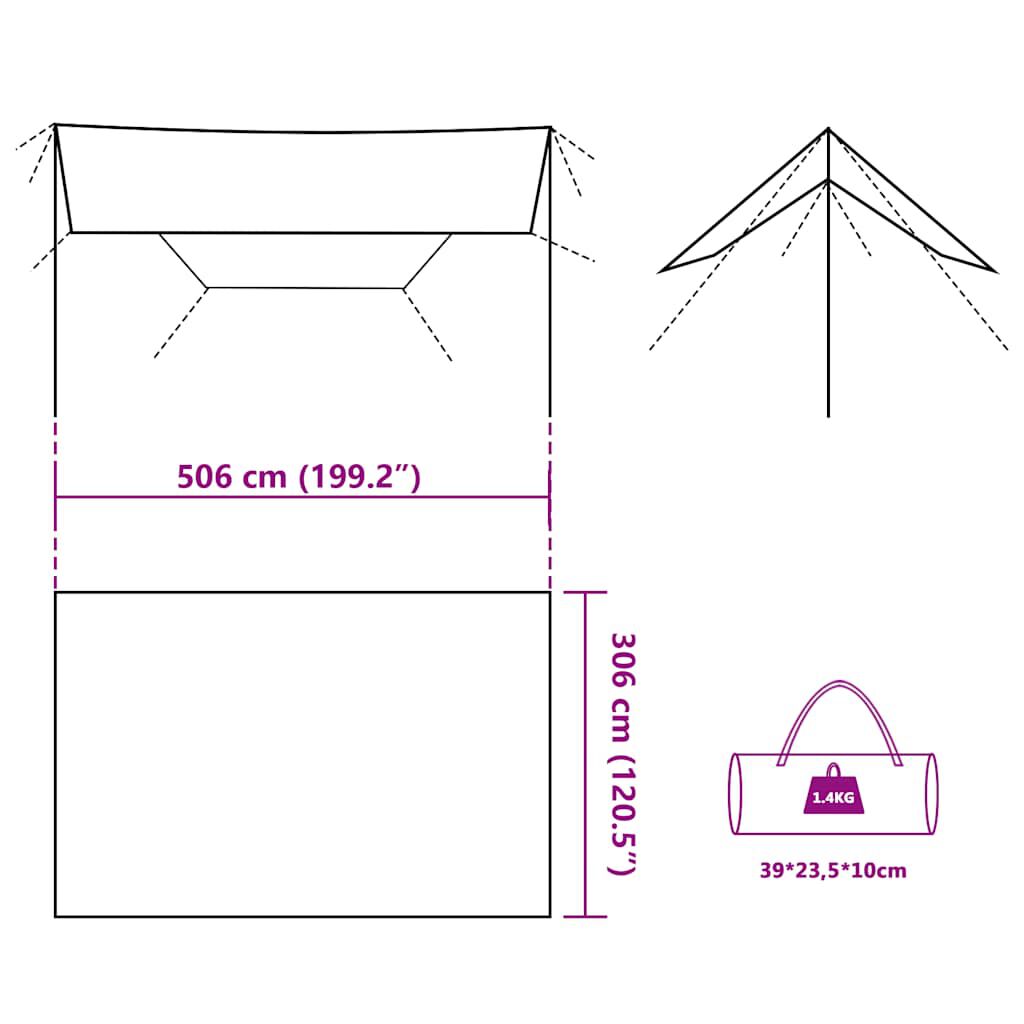 vidaXL Μουσαμάς Κάμπινγκ Αδιάβροχος Καφέ 506x306 εκ.