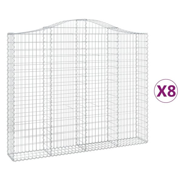 vidaXL Συρματοκιβώτια Τοξωτά 8 τεμ. 200x30x160/180 εκ. Γαλβαν. Ατσάλι