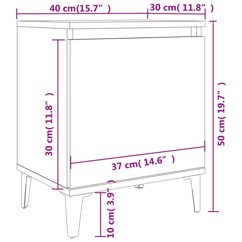 vidaXL Κομοδίνο Γκρι Sonoma 40 x 30 x 50 εκ. με Μεταλλικά Πόδια