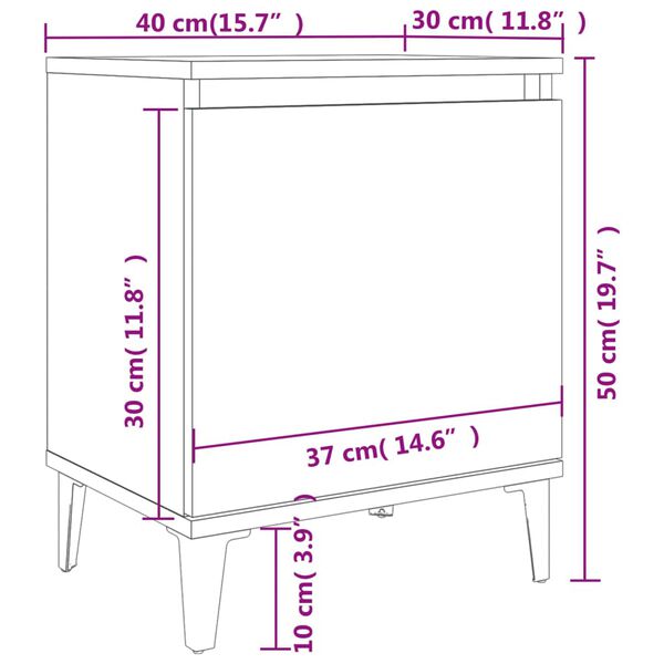 vidaXL Κομοδίνο Γκρι Sonoma 40 x 30 x 50 εκ. με Μεταλλικά Πόδια