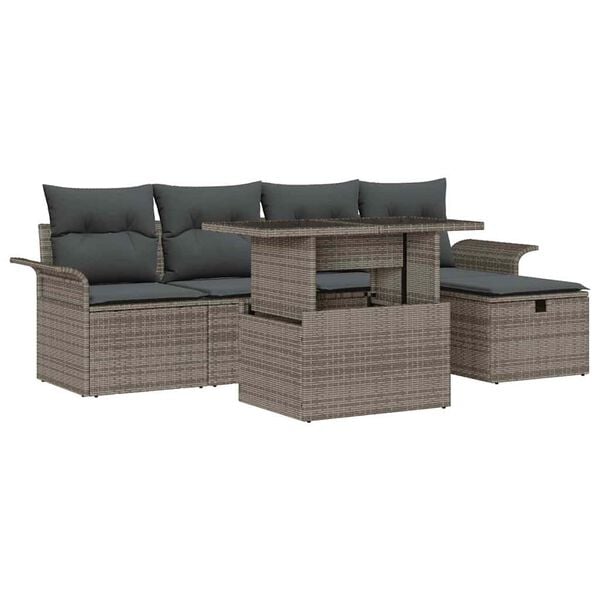 vidaXL Σετ Καναπέ Κήπου με μαξιλάρι 6 pcs Γκρι Πολυ ράταν