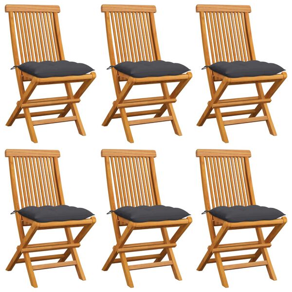vidaXL Καρέκλες Κήπου 6 τεμ. από Μασίφ Ξύλο Teak με Ανθρακί Μαξιλάρια