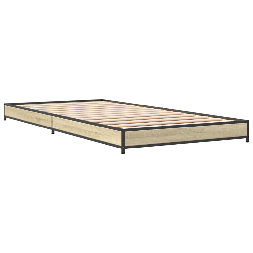 vidaXL Πλαίσιο Κρεβατιού Sonoma Δρυς 75 x 190 εκ. Επεξ. Ξύλο & Μέταλλο