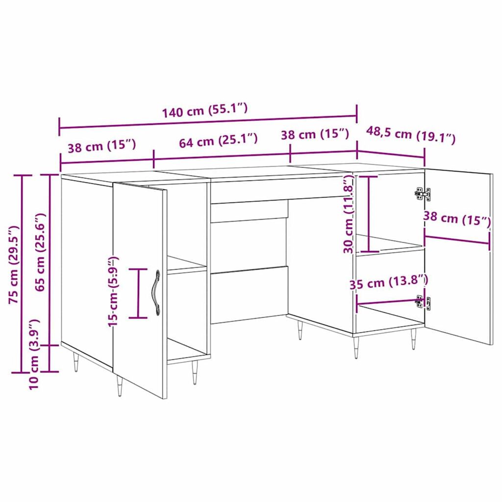vidaXL Γραφείο με ράφι Μαύρη δρυς 140 x 50 x 75 εκ. Επεξεργασμένο ξύλο