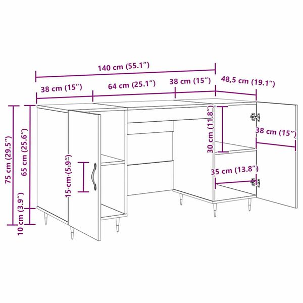 vidaXL Γραφείο με ράφι Μαύρη δρυς 140 x 50 x 75 εκ. Επεξεργασμένο ξύλο