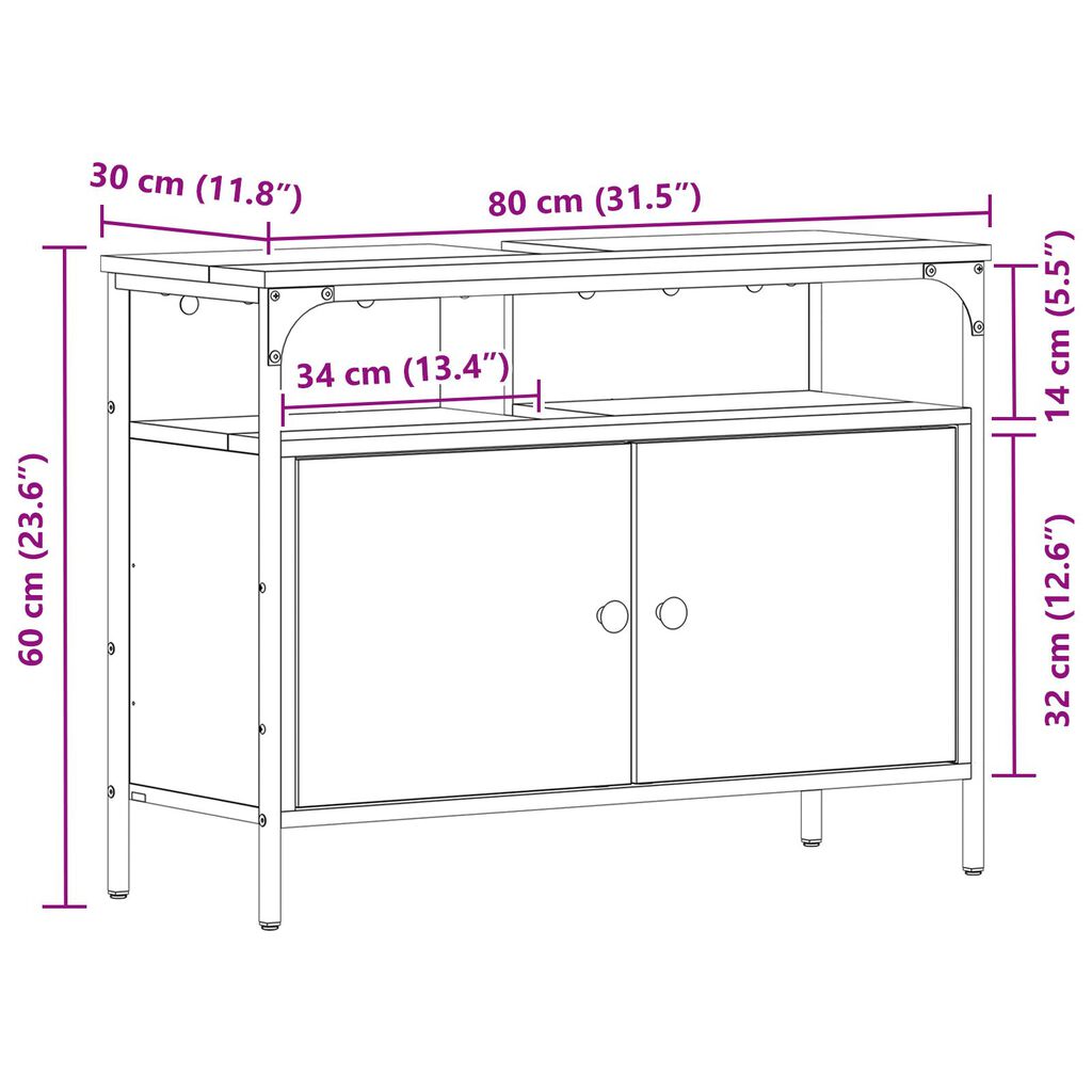 vidaXL Ντουλάπι μπάνιου σε στυλ παλιού ξύλου 80x30x60 εκ. Κατασκευασμένο από μηχανWood