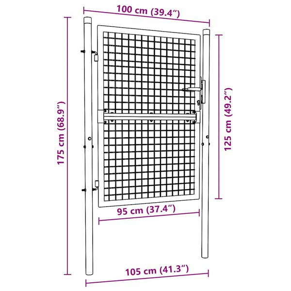 vidaXL Πόρτα Περίφραξης με Πλέγμα Γκρι 100 x 175 εκ. Γαλβαν. Χάλυβας