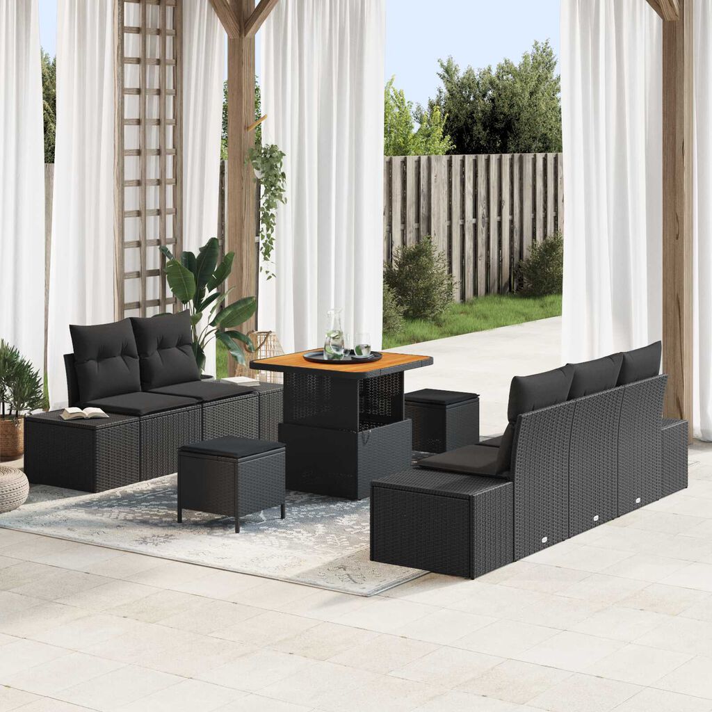 vidaXL Σετ Καναπέ Κήπου με μαξιλάρι 8 pcs Μαύρο Πολυ ράταν