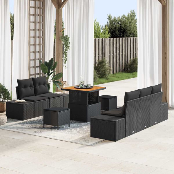 vidaXL Σετ Καναπέ Κήπου με μαξιλάρι 8 pcs Μαύρο Πολυ ράταν