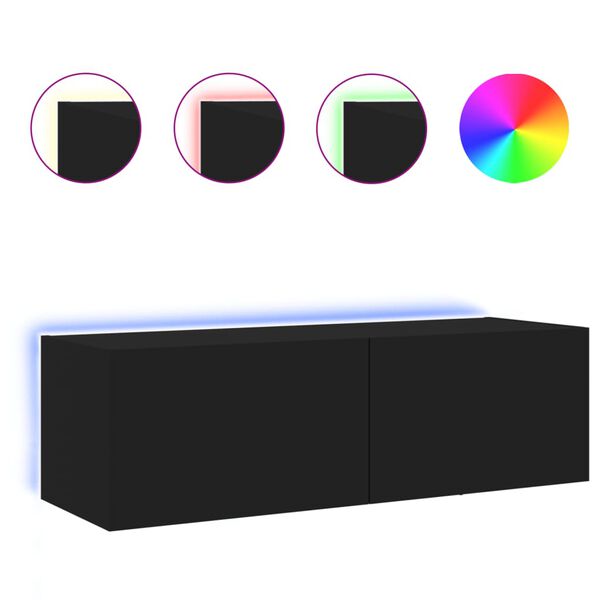 vidaXL Έπιπλο Τοίχου Τηλεόρασης με LED Μαύρο 100x35x31 εκ.