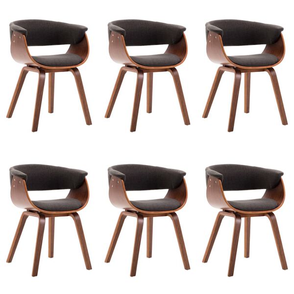 vidaXL Καρέκλες Τραπεζαρίας 6 τεμ. από Λυγισμένο Ξύλο / Γκρι Ύφασμα