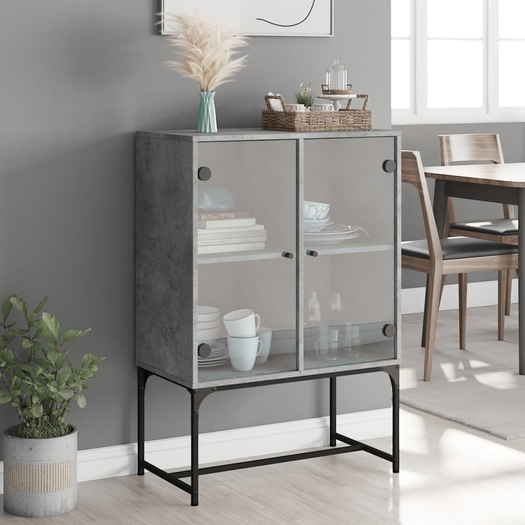vidaXL Βοηθητικό Ντουλάπι Γκρι Σκυροδ. 69x37x100 εκ. Γυάλινες Πόρτες