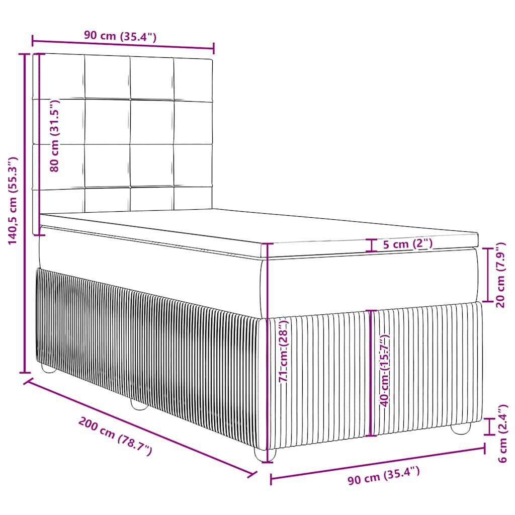vidaXL Κρεβάτι Boxspring με Στρώμα Ανοιχτό Γκρι 90x200 εκ. Υφασμάτινο