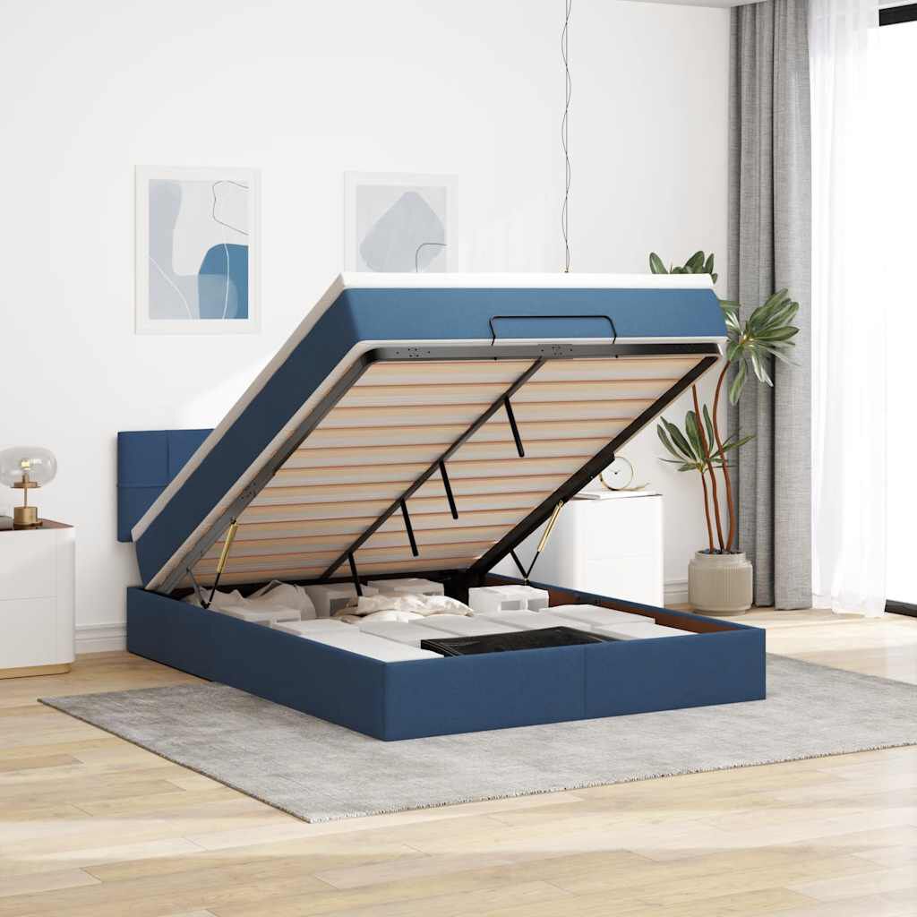 vidaXL Οθωμανικό κρεβάτι με στρώμα μπλε 140x190cm ύφασμα