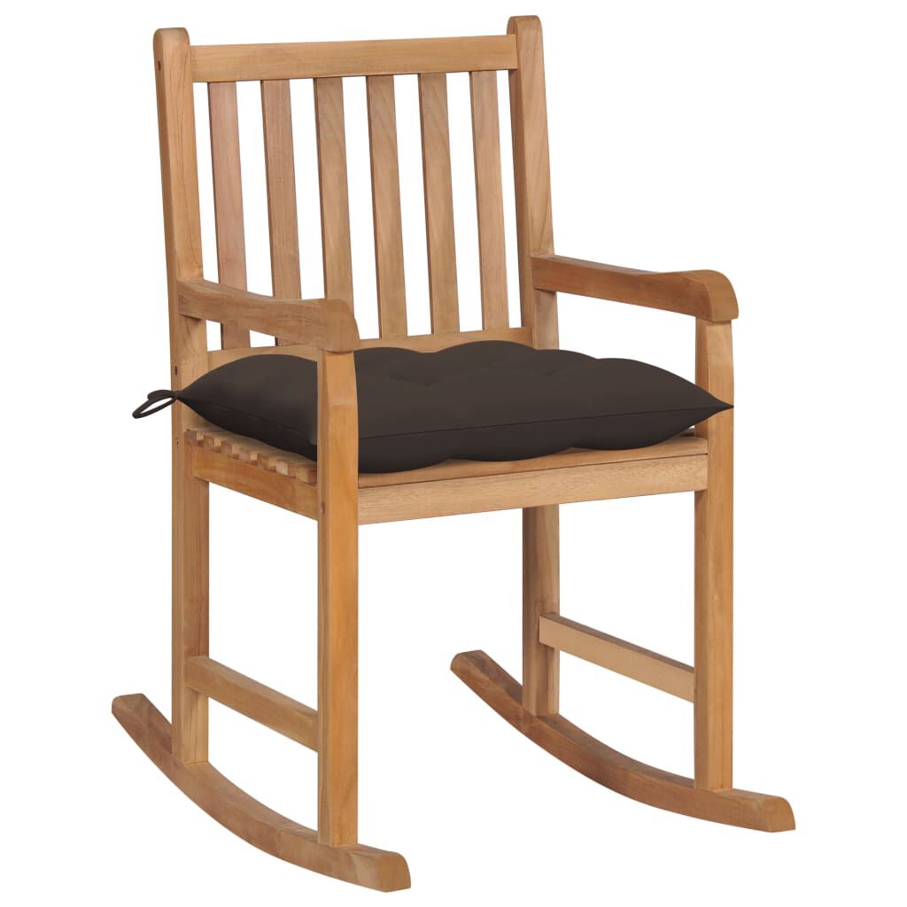 vidaXL Πολυθρόνα Κουνιστή από Μασίφ Ξύλο Teak με Taupe Μαξιλάρι
