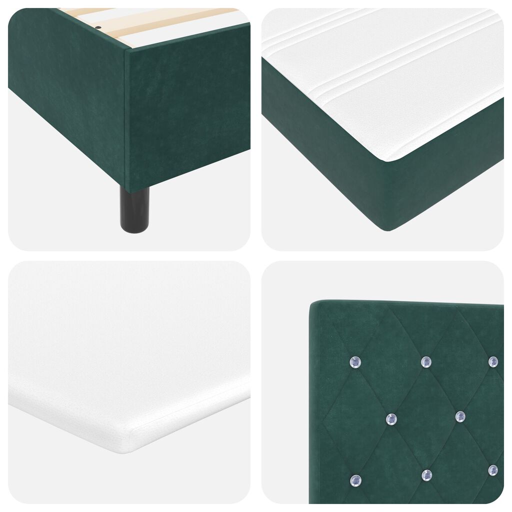 vidaXL κρεβάτι Box Spring με στρώμα και LED Σκούρο Πράσινο 90x190 εκ Βελούδο