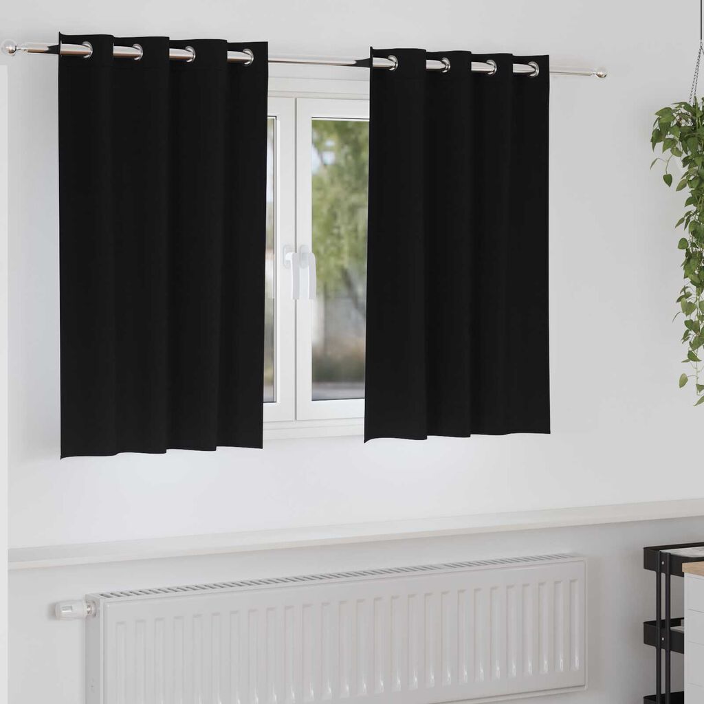 vidaXL Κουρτίνες με κουρτίνες 2 pcs Μαύρο 140 x 140 cm Πολυεστέρας