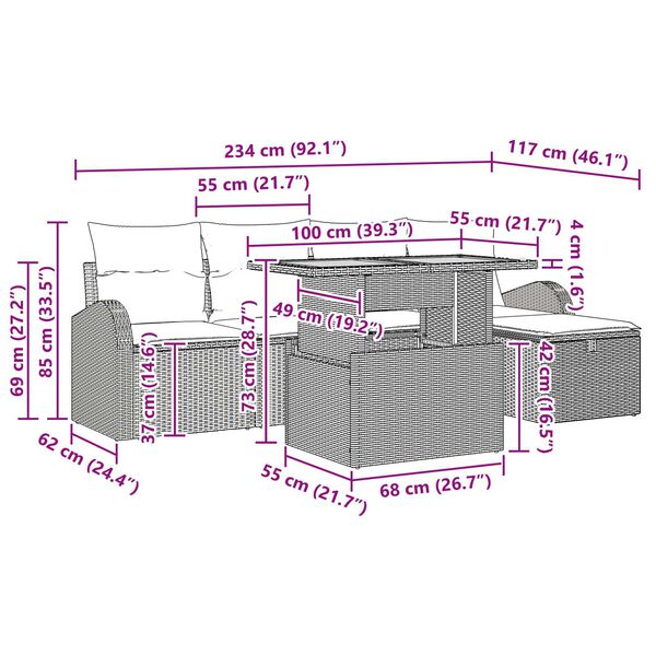 vidaXL Σετ Καναπέ Κήπου με μαξιλάρι 6 pcs Γκρι Πολυ ράταν