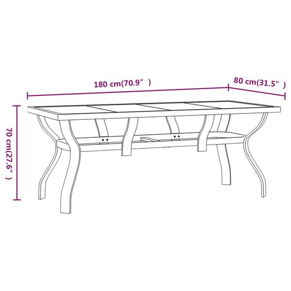 vidaXL Τραπέζι Κήπου Γκρι & Μαύρο 180x80x70 εκ. από Ατσάλι και Γυαλί
